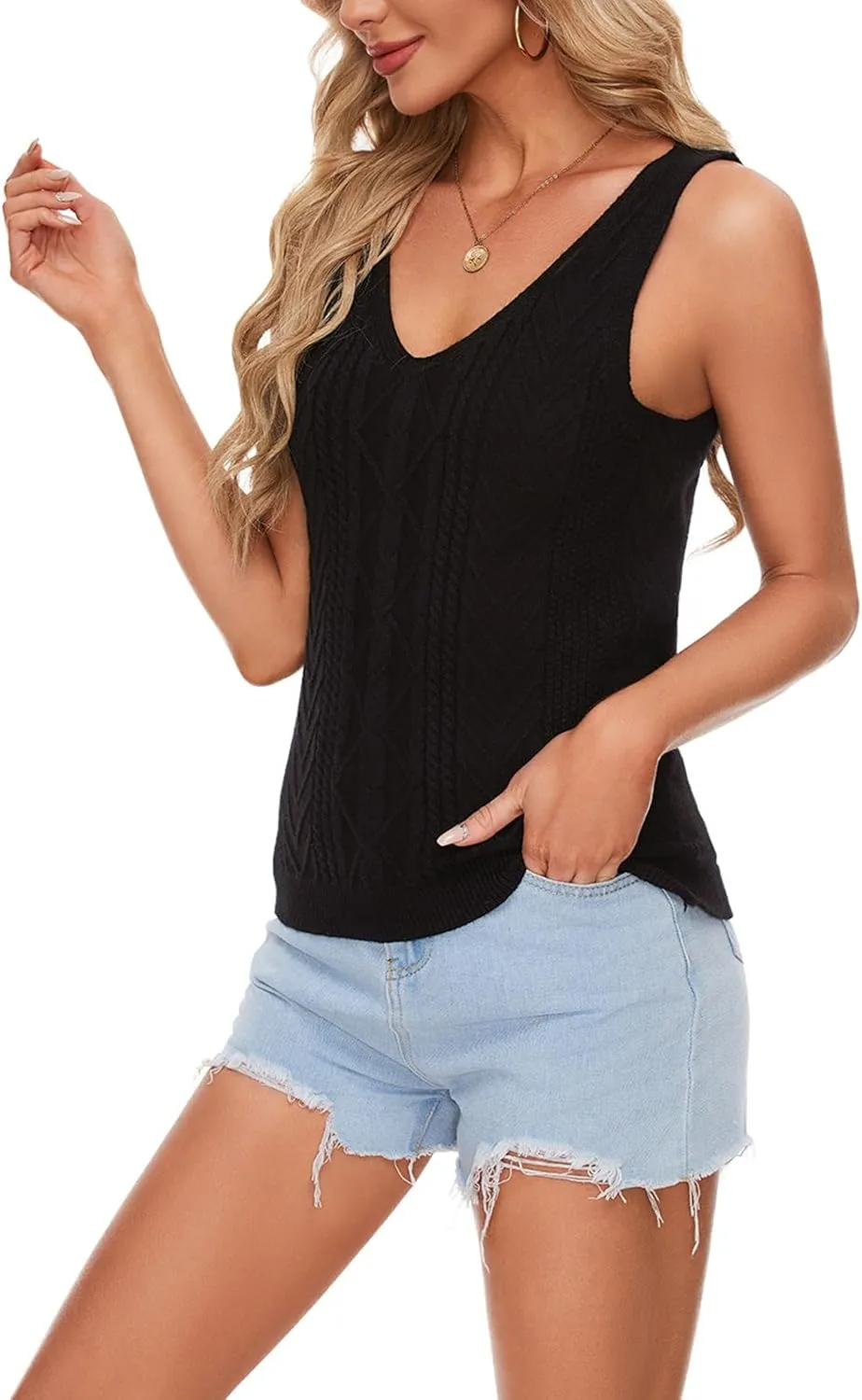 MINTLIMIT Womens V Neck Sleeveless Sweater Vest 2024 Casual Cable Knit Pullover Sweater Tank Tops