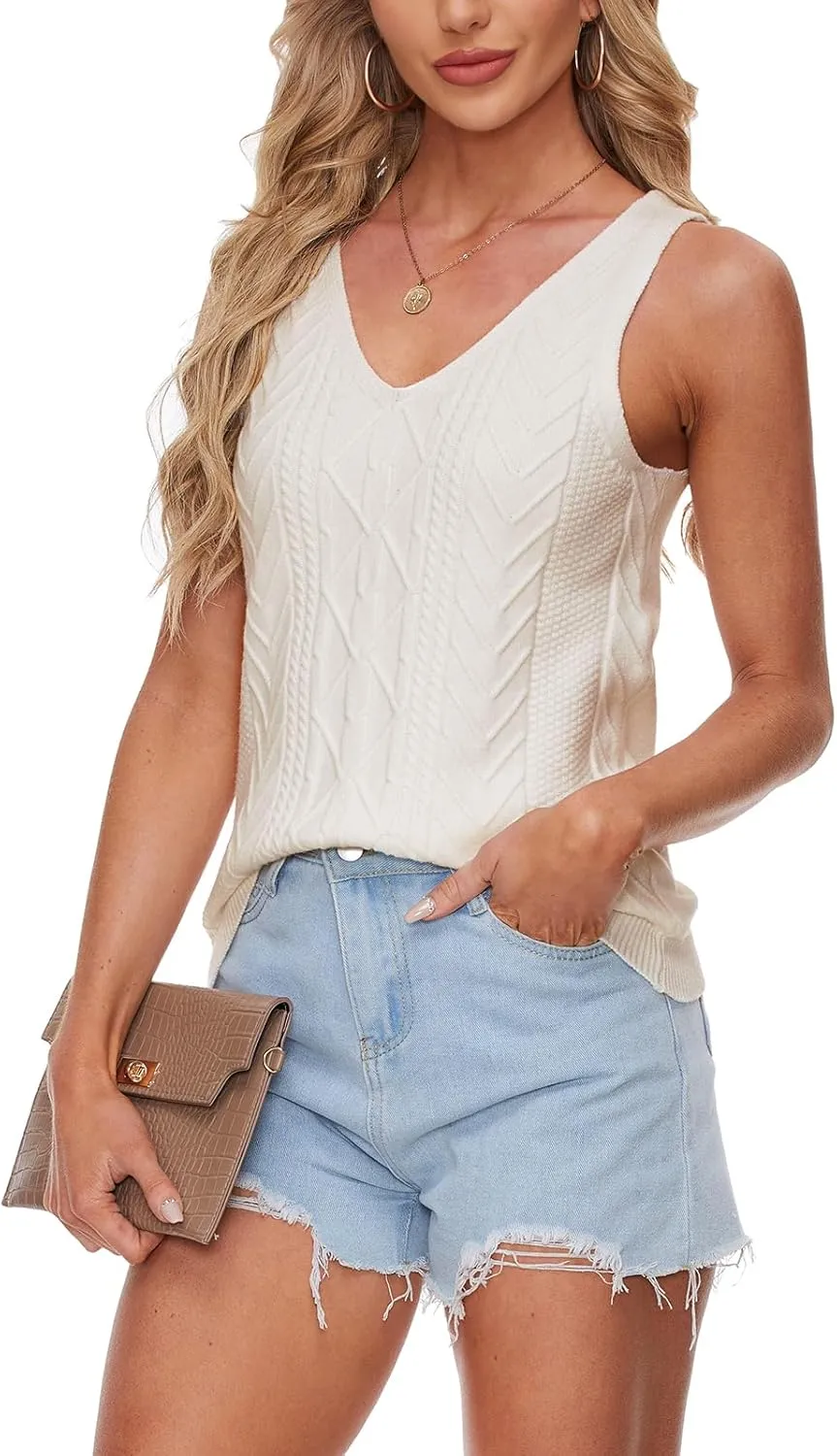 MINTLIMIT Womens V Neck Sleeveless Sweater Vest 2024 Casual Cable Knit Pullover Sweater Tank Tops