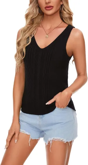 MINTLIMIT Womens V Neck Sleeveless Sweater Vest 2024 Casual Cable Knit Pullover Sweater Tank Tops