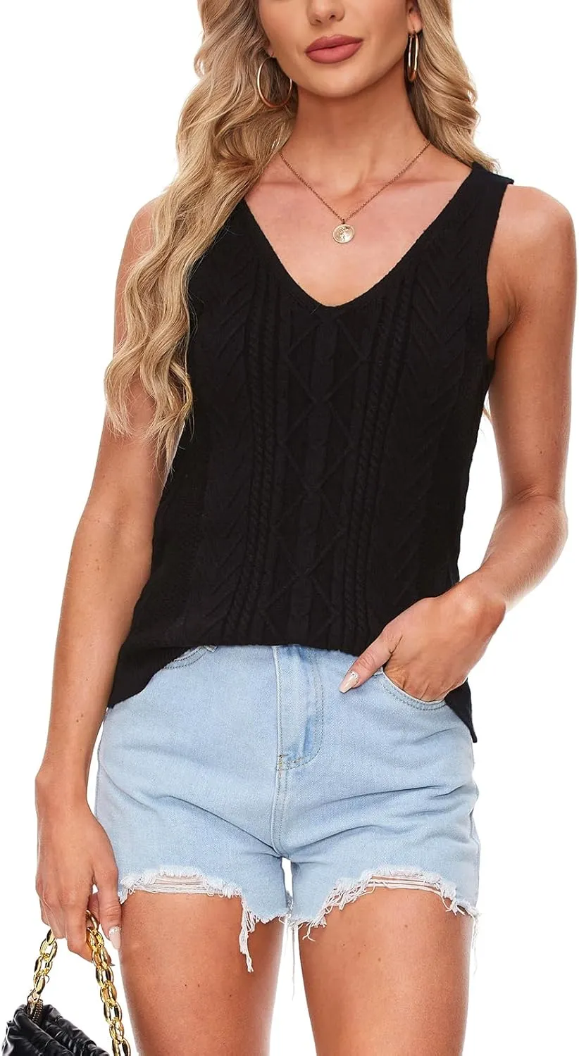 MINTLIMIT Womens V Neck Sleeveless Sweater Vest 2024 Casual Cable Knit Pullover Sweater Tank Tops