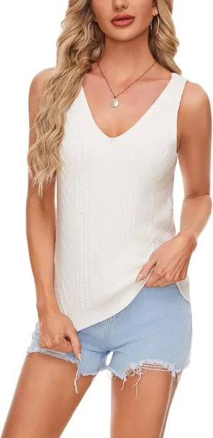 MINTLIMIT Womens V Neck Sleeveless Sweater Vest 2024 Casual Cable Knit Pullover Sweater Tank Tops