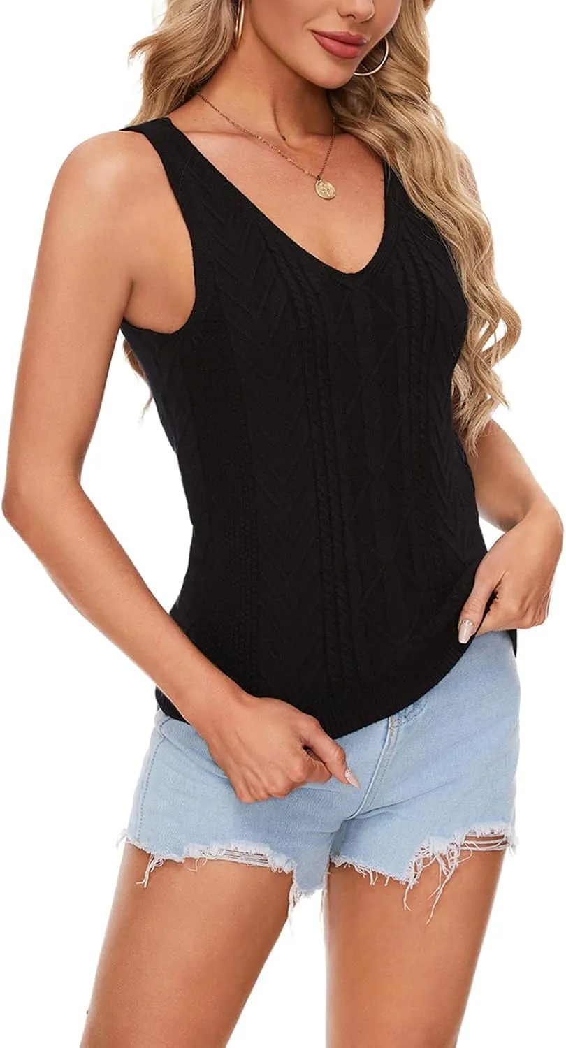 MINTLIMIT Womens V Neck Sleeveless Sweater Vest 2024 Casual Cable Knit Pullover Sweater Tank Tops