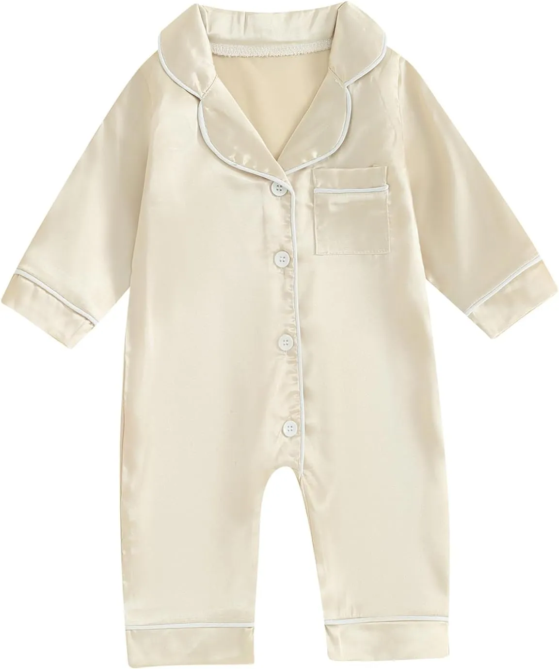 Multitrust Newborn Baby Girl Boy Silk Pajamas Long Sleeve Button Down Satin Infant Pjs One Piece Jumpsuit Loungewear
