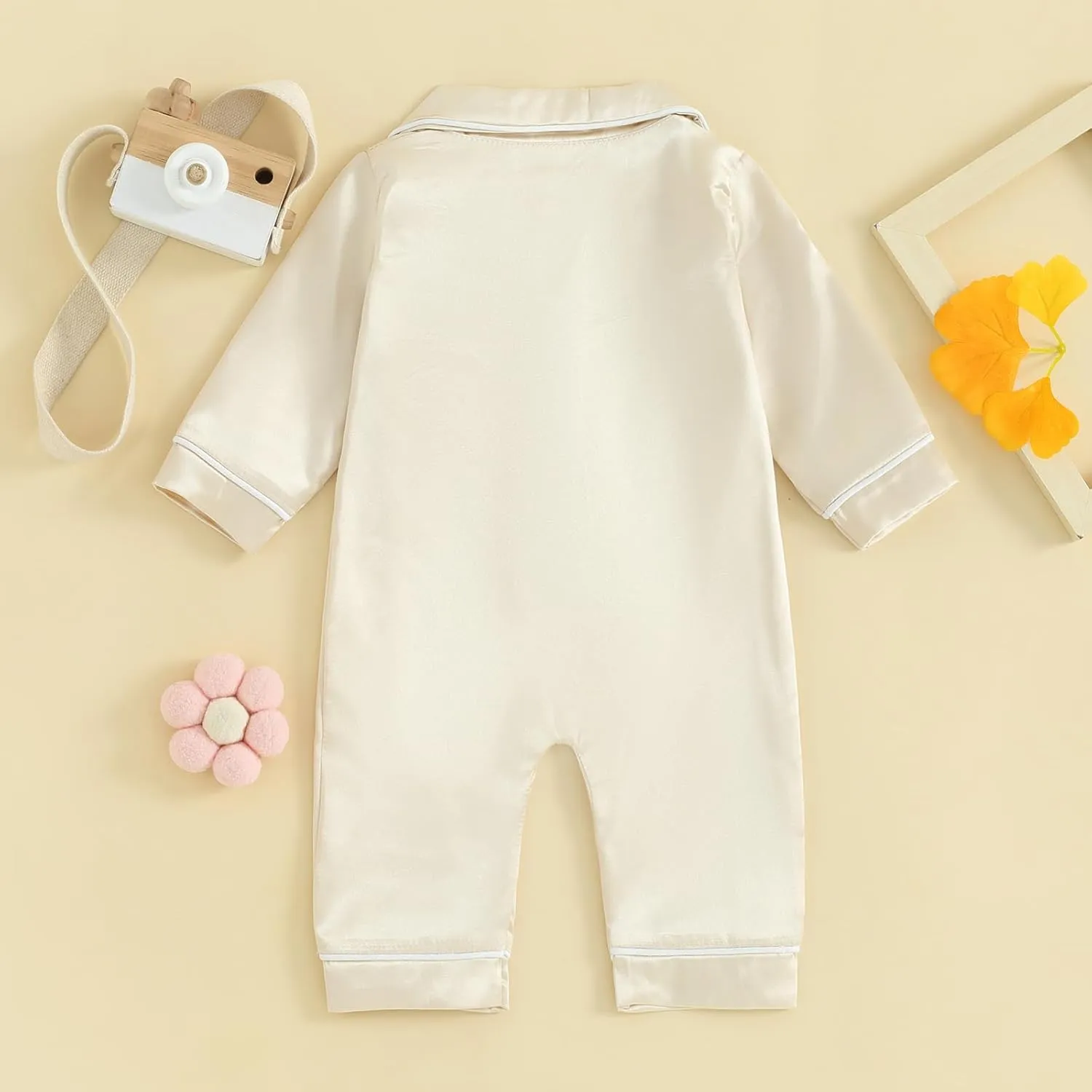 Multitrust Newborn Baby Girl Boy Silk Pajamas Long Sleeve Button Down Satin Infant Pjs One Piece Jumpsuit Loungewear
