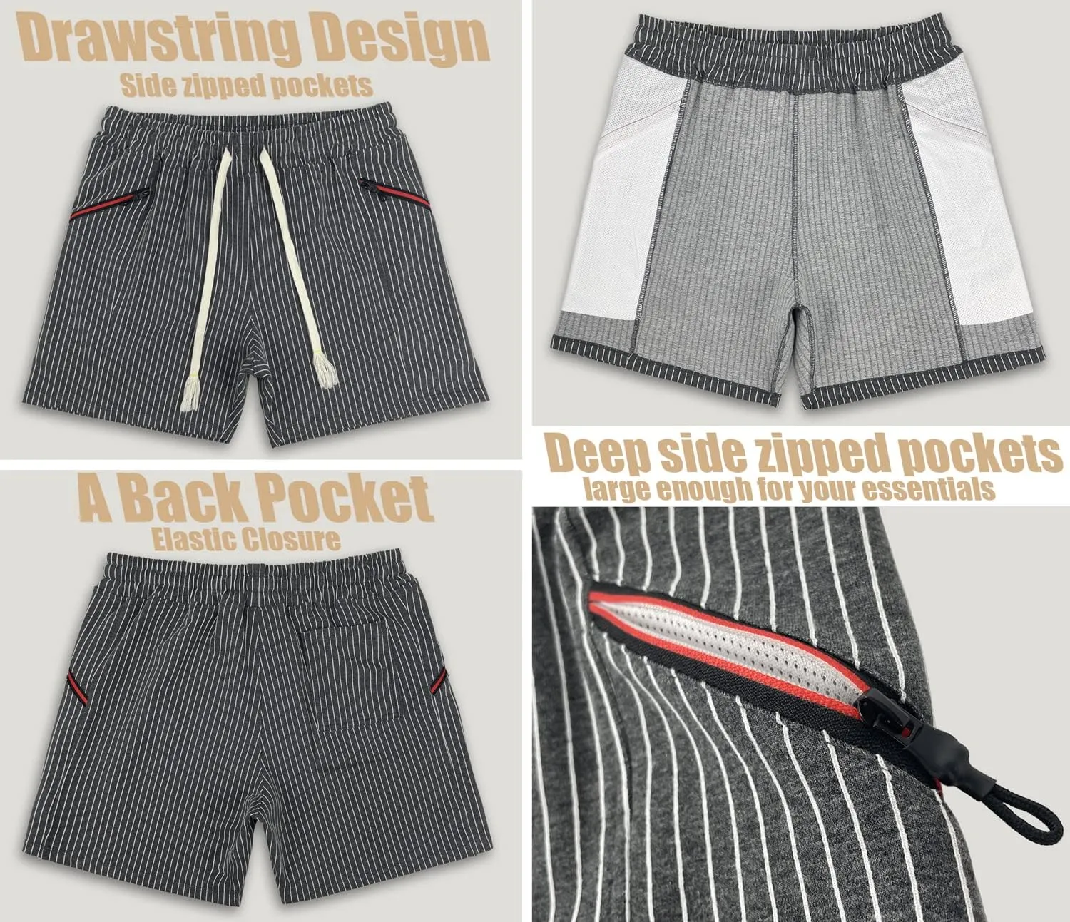 Muscle Cmdr Mens Athletic Gym Shorts Cotton 5.7" Elastic Waist Casual Zip Pocket Jogger Workout Short Pants