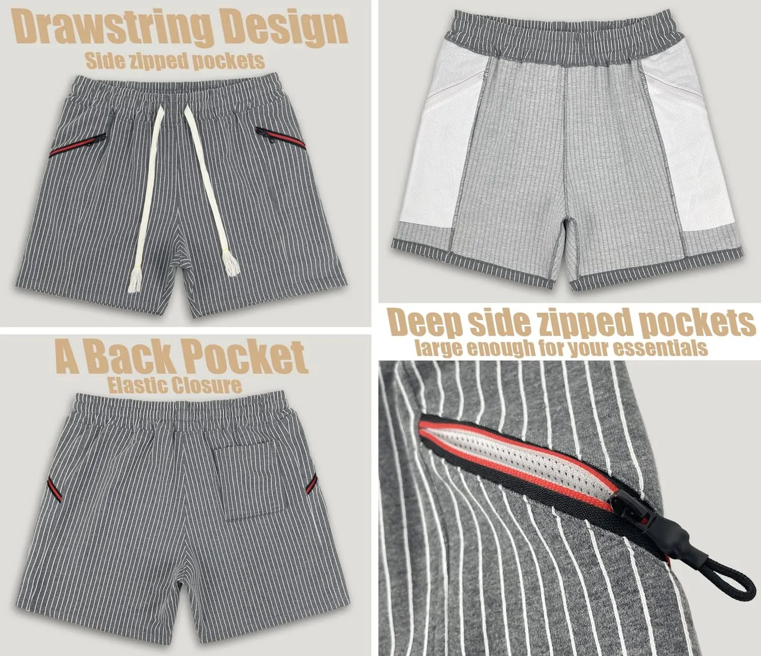 Muscle Cmdr Mens Athletic Gym Shorts Cotton 5.7" Elastic Waist Casual Zip Pocket Jogger Workout Short Pants