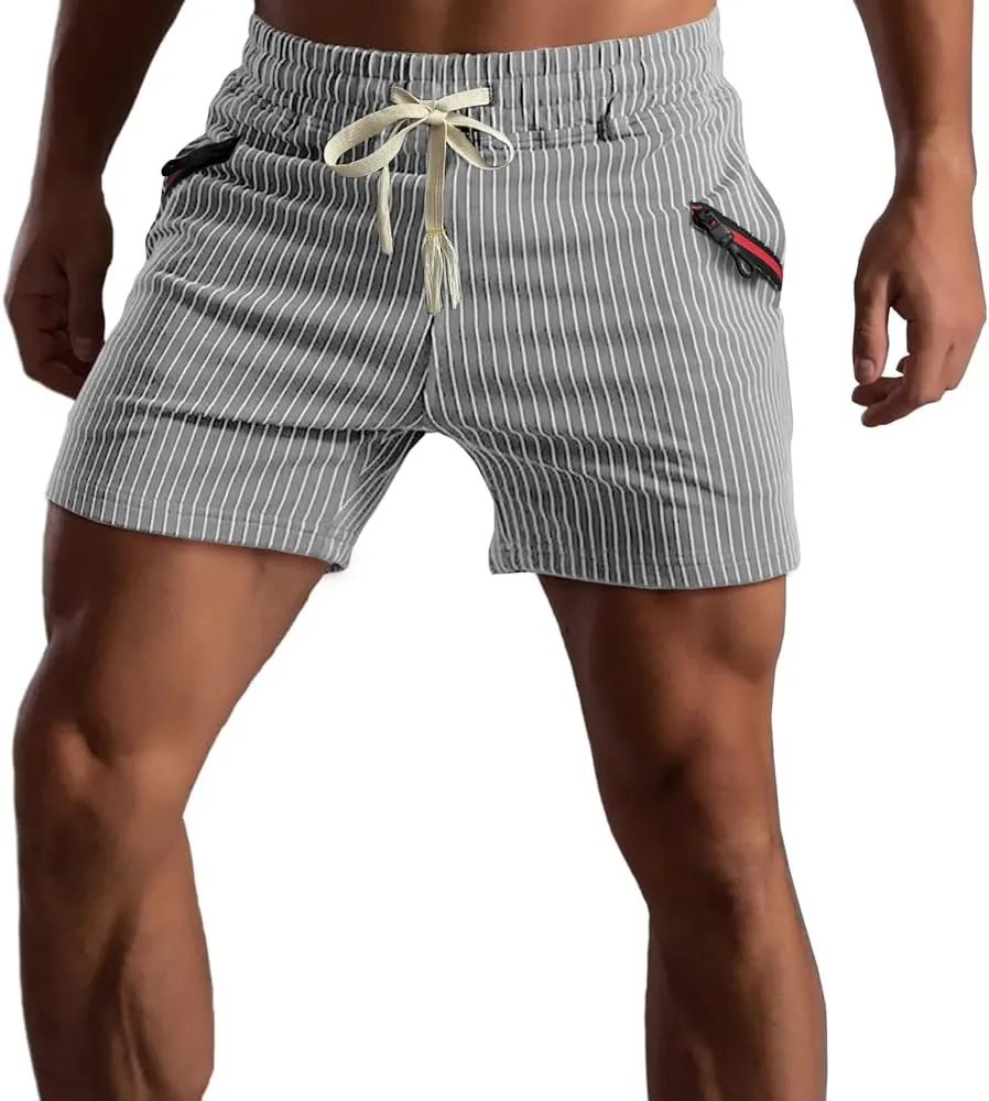 Muscle Cmdr Mens Athletic Gym Shorts Cotton 5.7" Elastic Waist Casual Zip Pocket Jogger Workout Short Pants
