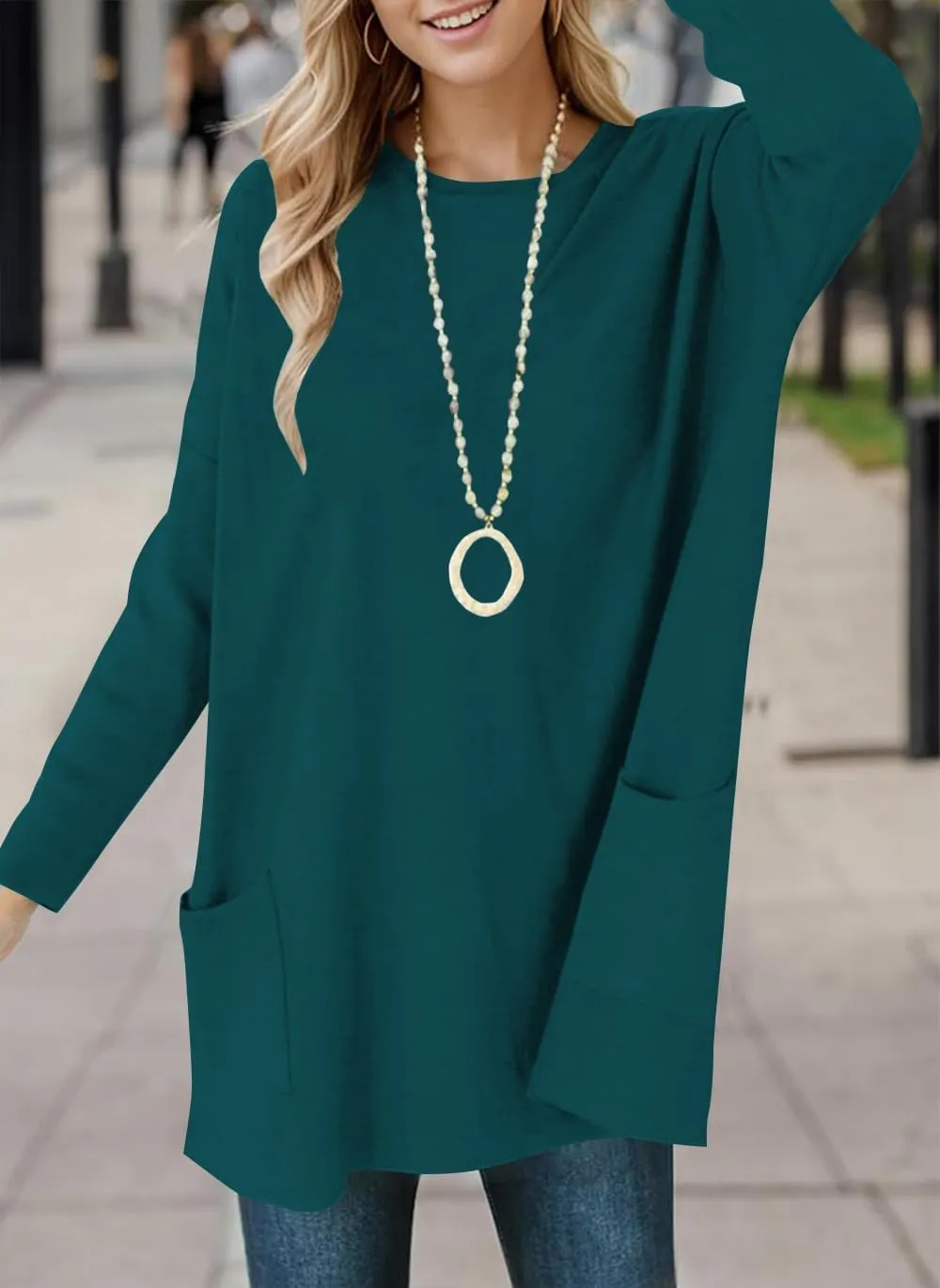 Naggoo Womens Long Sleeve Tunic Tops for Leggings with Pockets Fall Fashion 2025 Casual Long T Shirts