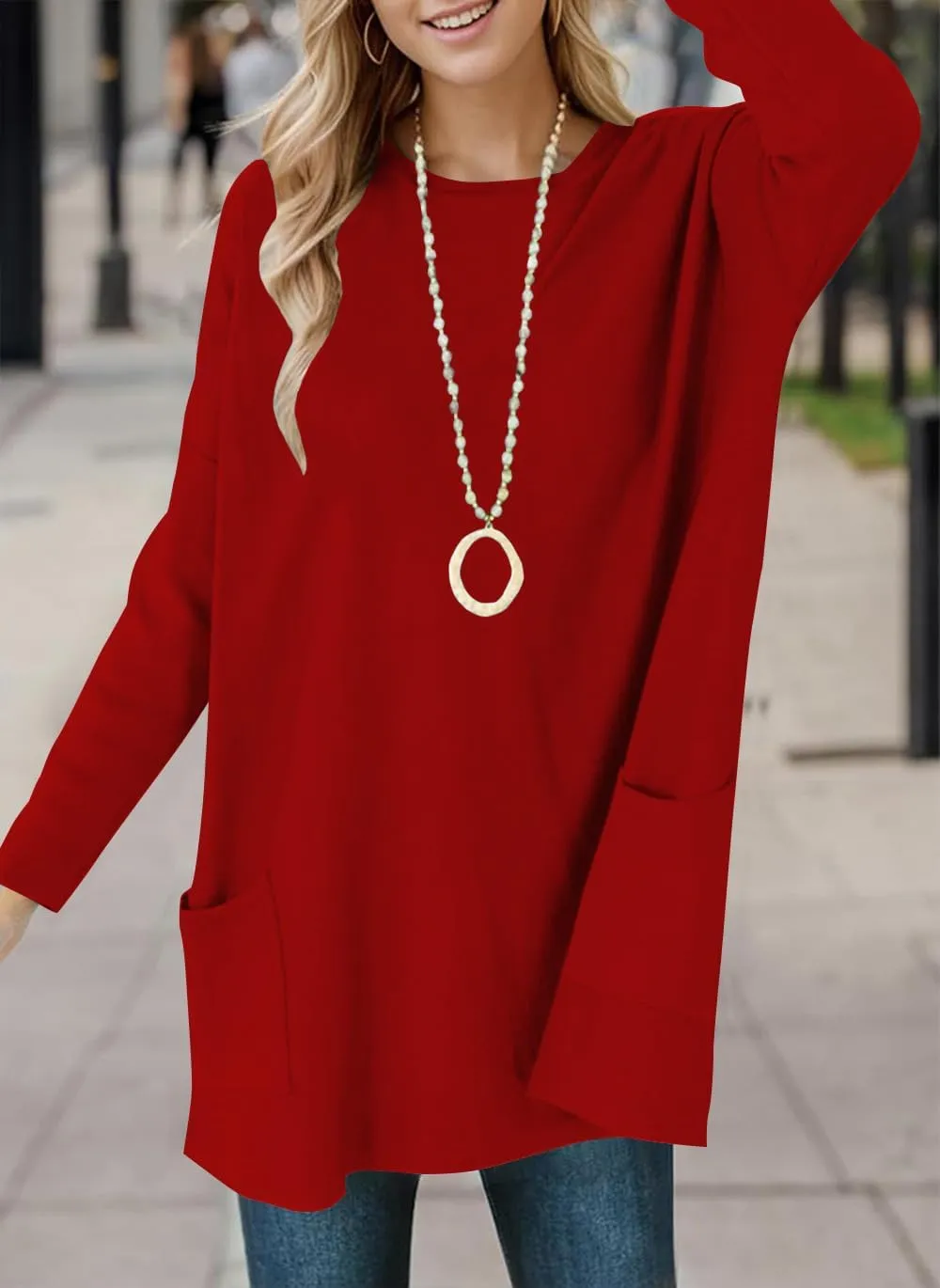 Naggoo Womens Long Sleeve Tunic Tops for Leggings with Pockets Fall Fashion 2025 Casual Long T Shirts