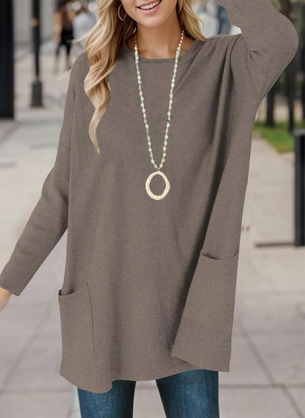 Naggoo Womens Long Sleeve Tunic Tops for Leggings with Pockets Fall Fashion 2025 Casual Long T Shirts