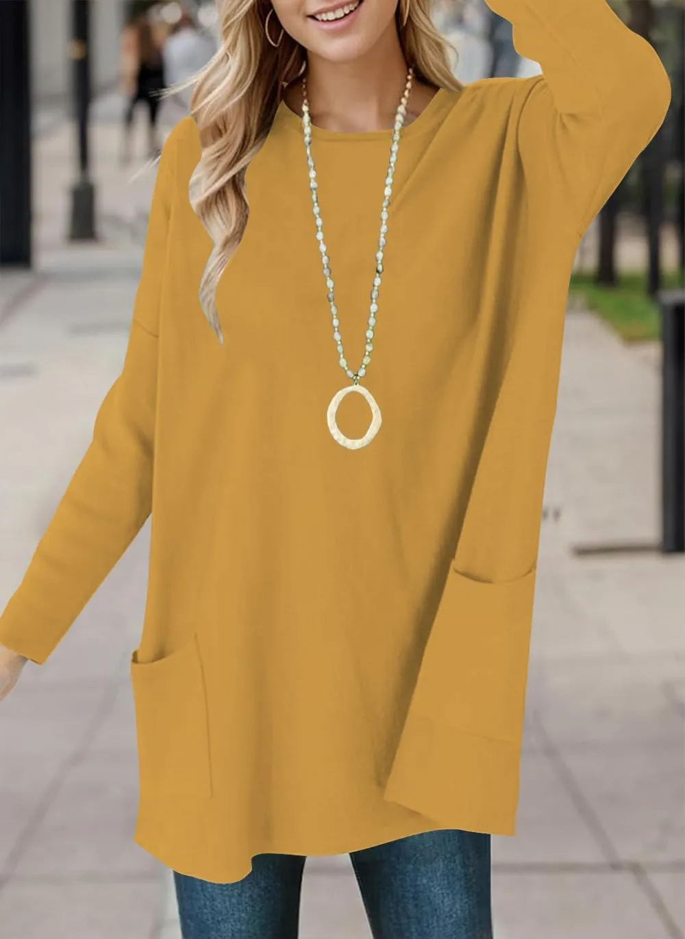 Naggoo Womens Long Sleeve Tunic Tops for Leggings with Pockets Fall Fashion 2025 Casual Long T Shirts