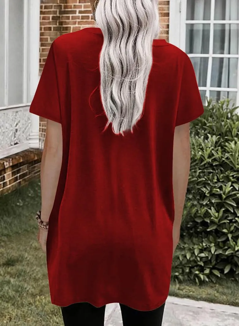 Naggoo Womens Short Sleeve Tunic Tops for Leggings Summer Casual Long Shirts with Pockets Loose Fit Oversized Tshirts