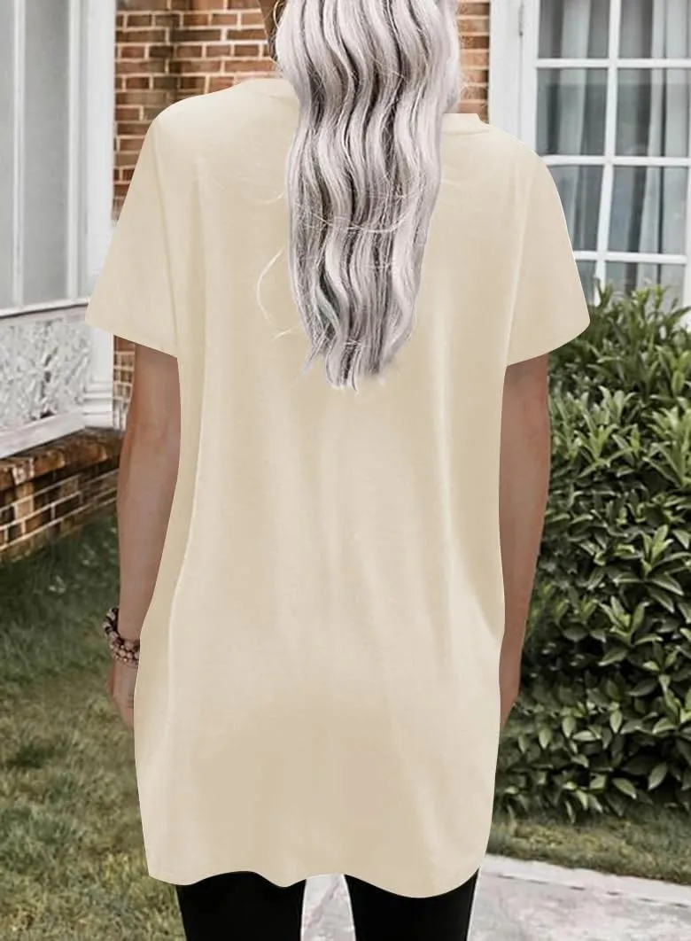 Naggoo Womens Short Sleeve Tunic Tops for Leggings Summer Casual Long Shirts with Pockets Loose Fit Oversized Tshirts