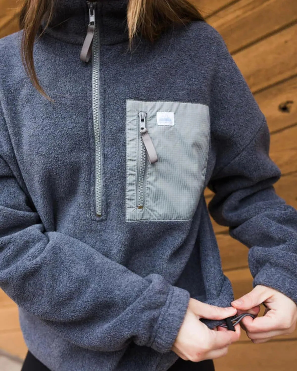 New Frontier Women's Cropped Fleece Pullover Sweater - 1/4 Zip (Shadow Gray)