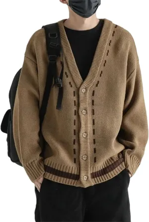 Niiyyjj Men's Knitted Button Down Cardigan Sweater Long Sleeve Streetwear Patchwork Coat Knitwear
