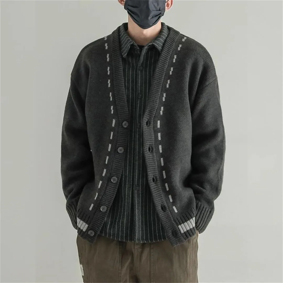 Niiyyjj Men's Knitted Button Down Cardigan Sweater Long Sleeve Streetwear Patchwork Coat Knitwear