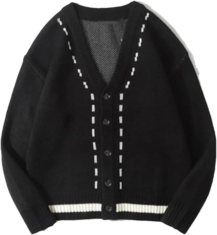 Niiyyjj Men's Knitted Button Down Cardigan Sweater Long Sleeve Streetwear Patchwork Coat Knitwear