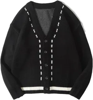 Niiyyjj Men's Knitted Button Down Cardigan Sweater Long Sleeve Streetwear Patchwork Coat Knitwear