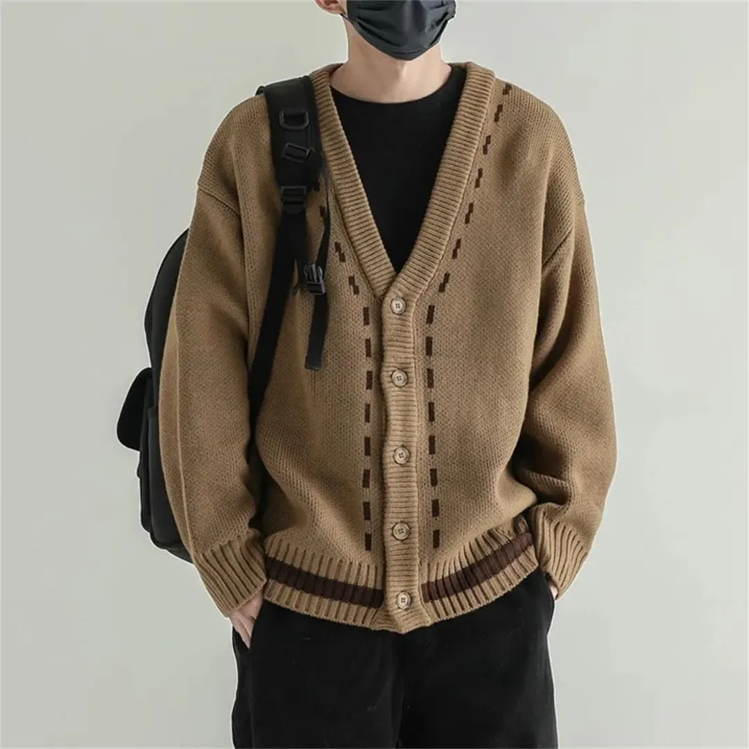 Niiyyjj Men's Knitted Button Down Cardigan Sweater Long Sleeve Streetwear Patchwork Coat Knitwear