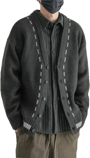 Niiyyjj Men's Knitted Button Down Cardigan Sweater Long Sleeve Streetwear Patchwork Coat Knitwear