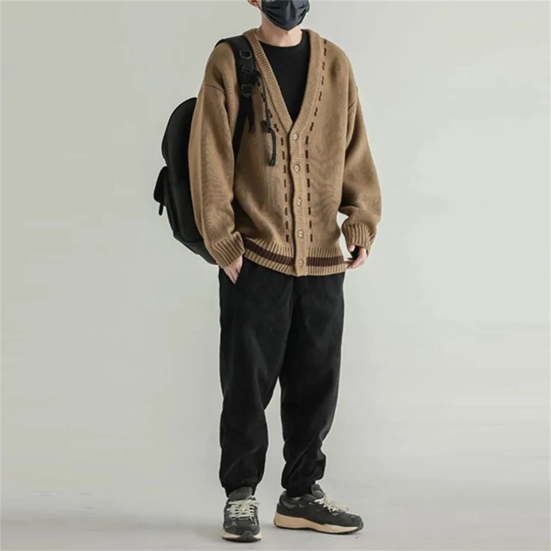 Niiyyjj Men's Knitted Button Down Cardigan Sweater Long Sleeve Streetwear Patchwork Coat Knitwear