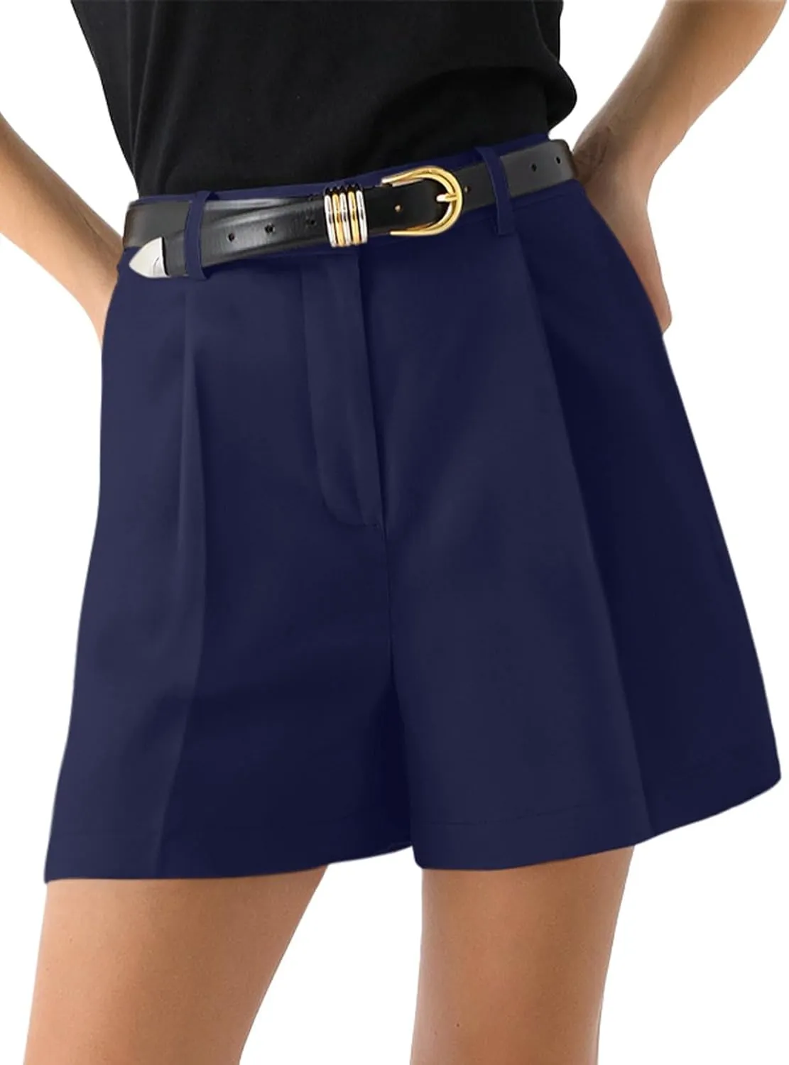 NIMIN Womens Shorts Dressy High Waisted Wide Leg Tailored Shorts Pleated Business Casual Work Trouser Shorts Without Belts