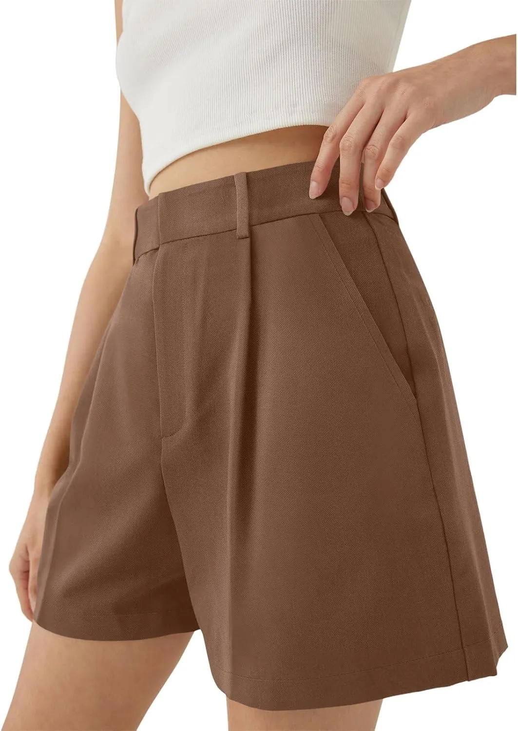 NIMIN Womens Shorts Dressy High Waisted Wide Leg Tailored Shorts Pleated Business Casual Work Trouser Shorts Without Belts