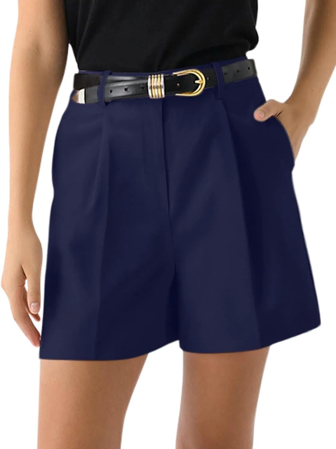 NIMIN Womens Shorts Dressy High Waisted Wide Leg Tailored Shorts Pleated Business Casual Work Trouser Shorts Without Belts