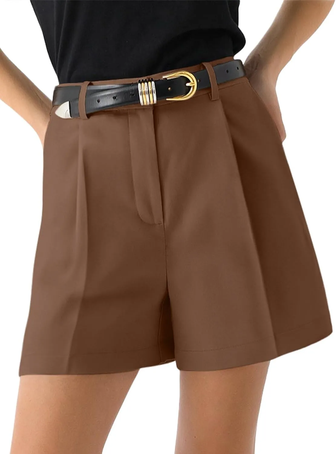 NIMIN Womens Shorts Dressy High Waisted Wide Leg Tailored Shorts Pleated Business Casual Work Trouser Shorts Without Belts