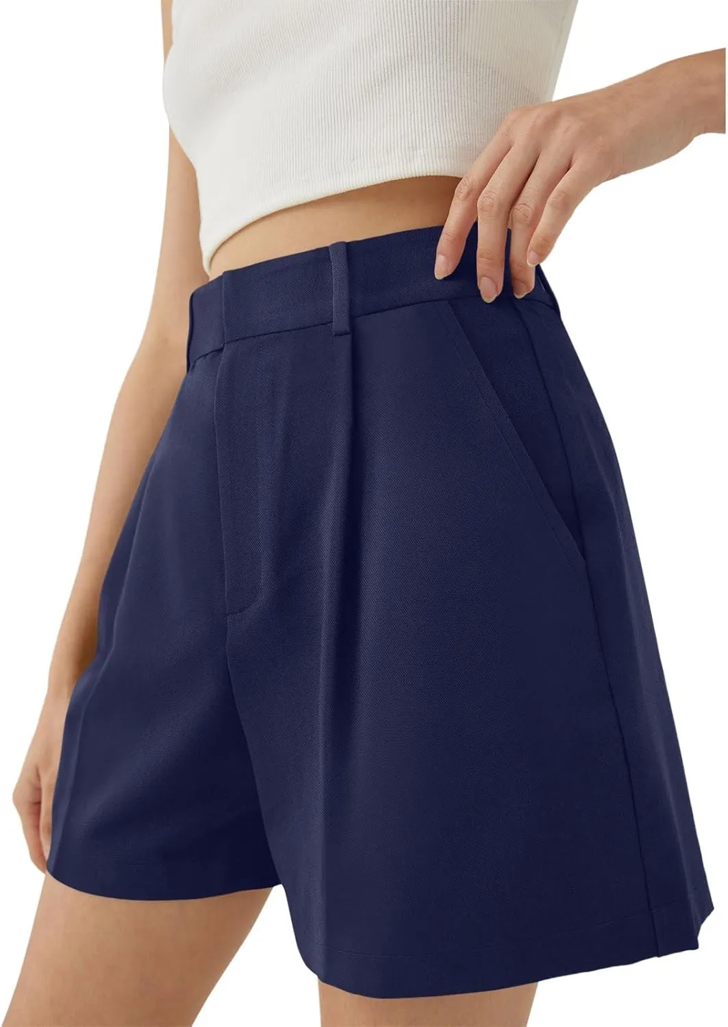 NIMIN Womens Shorts Dressy High Waisted Wide Leg Tailored Shorts Pleated Business Casual Work Trouser Shorts Without Belts