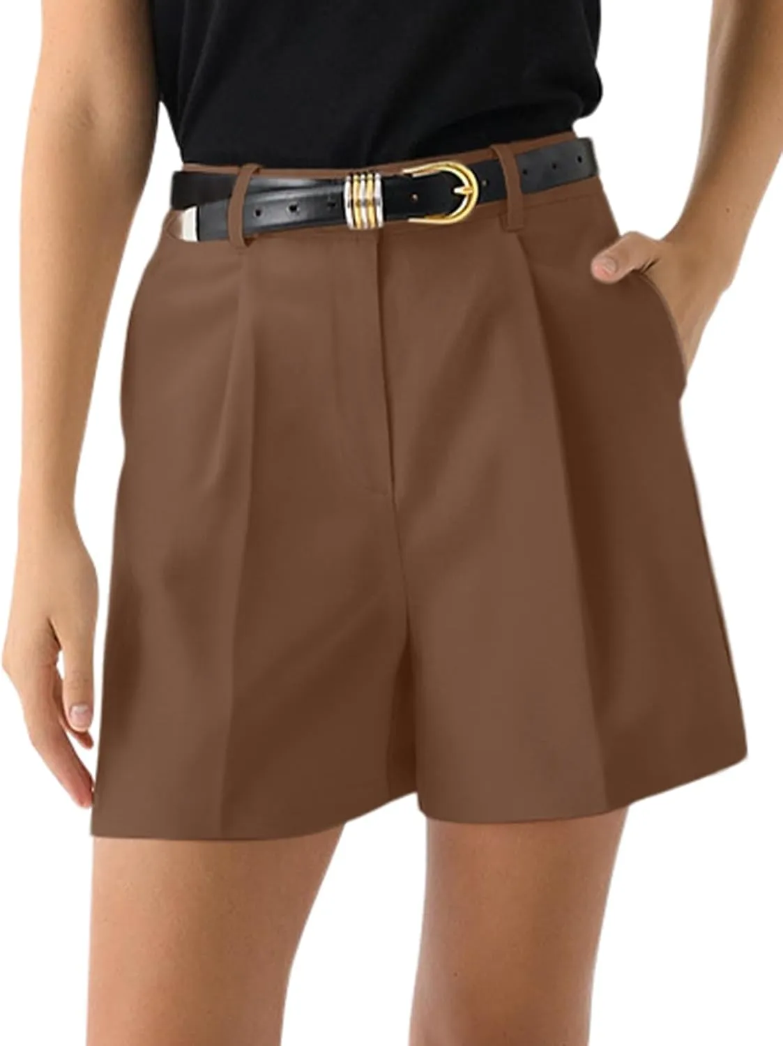 NIMIN Womens Shorts Dressy High Waisted Wide Leg Tailored Shorts Pleated Business Casual Work Trouser Shorts Without Belts