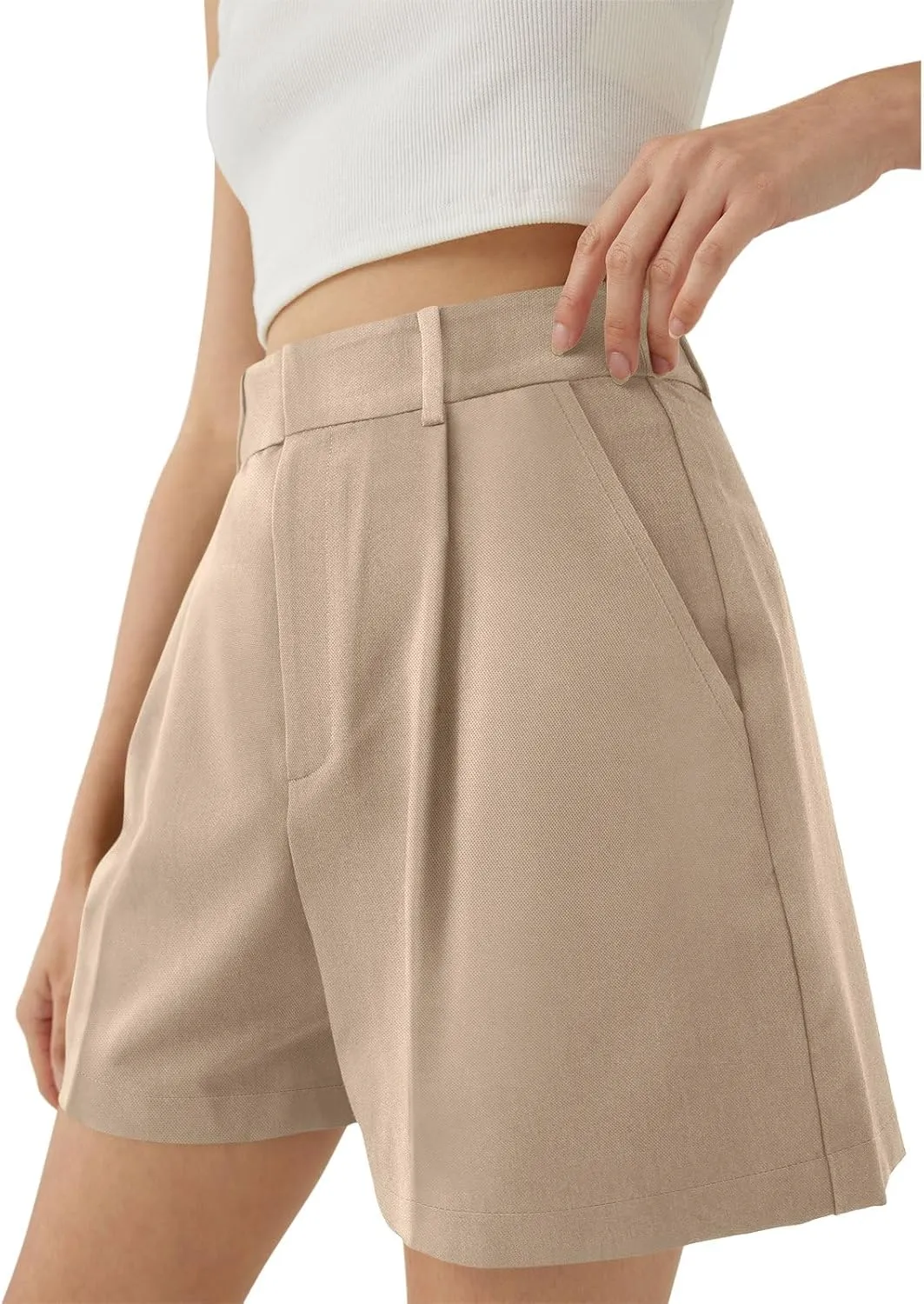 NIMIN Womens Shorts Dressy High Waisted Wide Leg Tailored Shorts Pleated Business Casual Work Trouser Shorts Without Belts