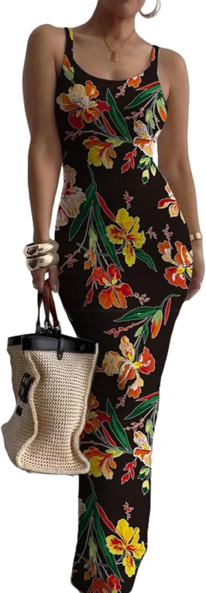 Nimsruc Women Summer Long Dress Casual Slip Sexy Slim Sleeveless Bodycon Maxi Dresses for Women 2024
