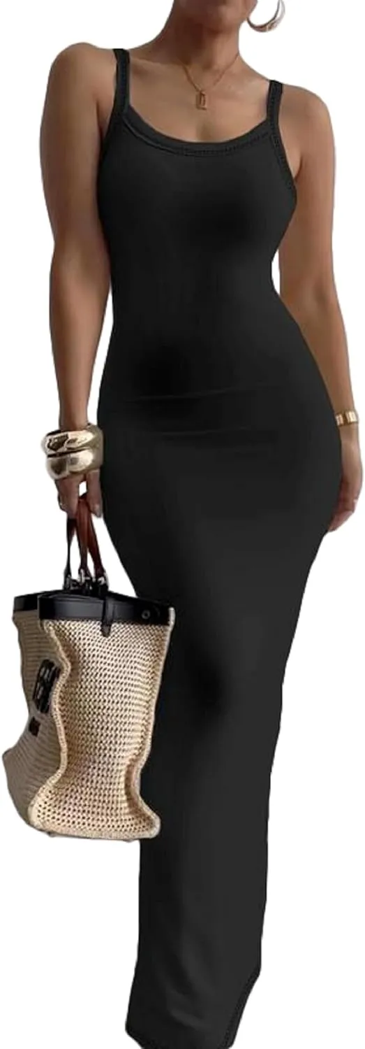 Nimsruc Women Summer Long Dress Casual Slip Sexy Slim Sleeveless Bodycon Maxi Dresses for Women 2024