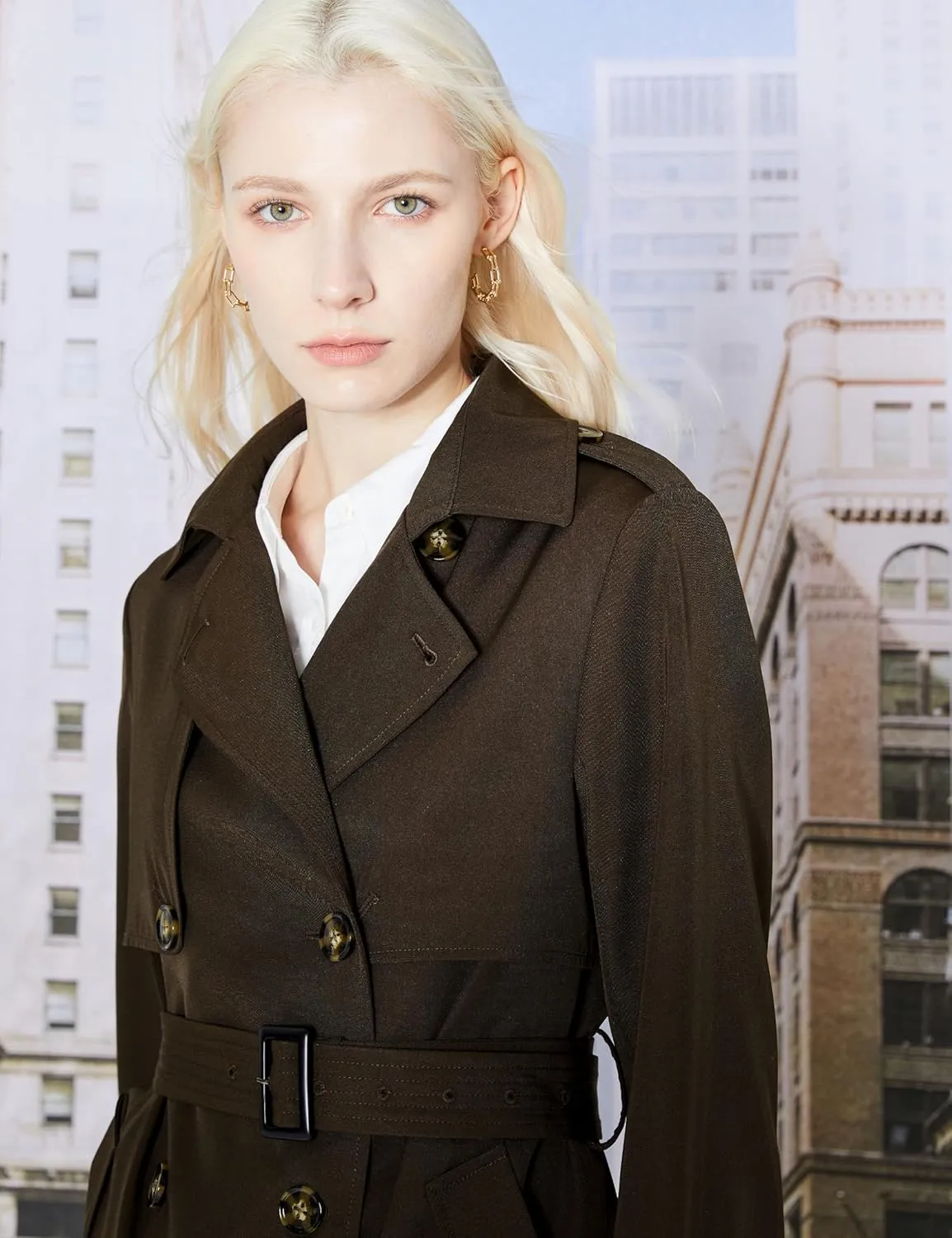 Orolay Women's Long Trench Coat Double-Breasted Classic Lapel Overcoat with Belt