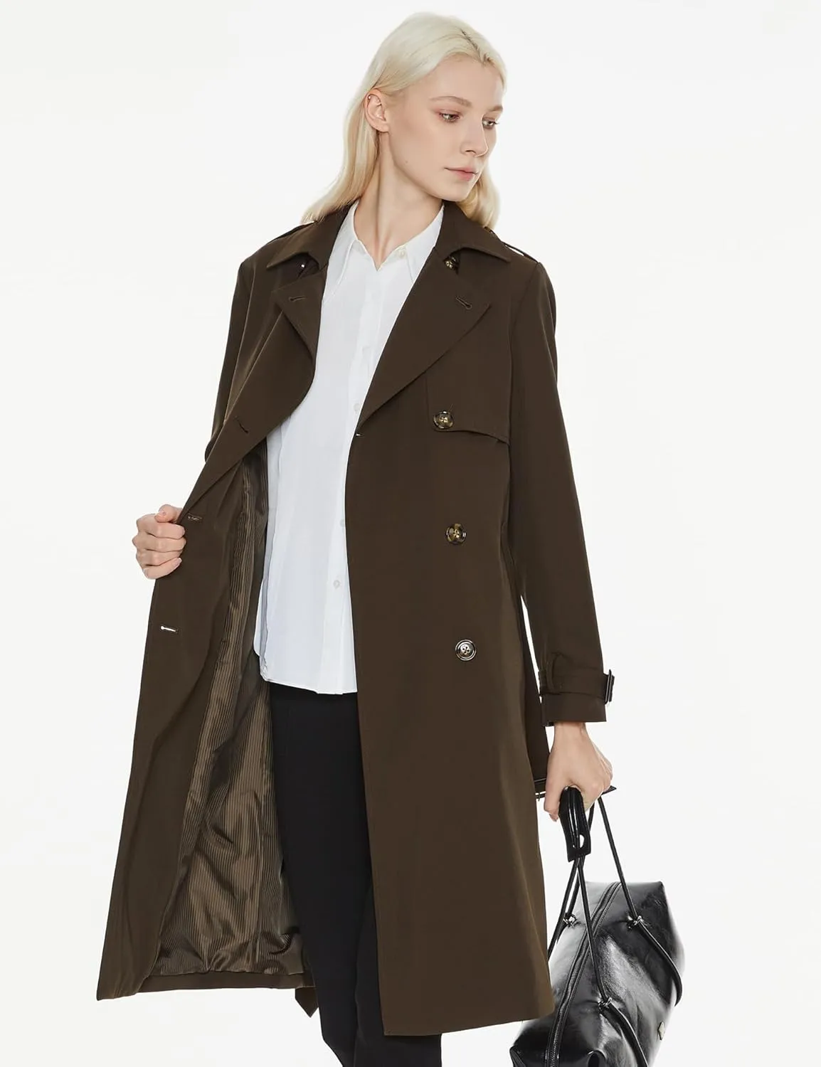 Orolay Women's Long Trench Coat Double-Breasted Classic Lapel Overcoat with Belt