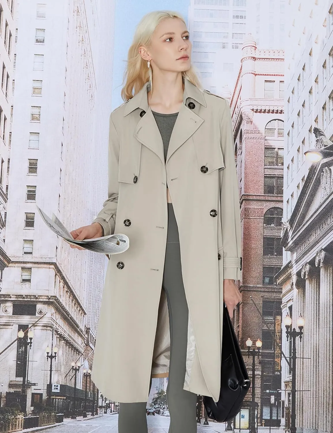 Orolay Women's Long Trench Coat Double-Breasted Classic Lapel Overcoat with Belt