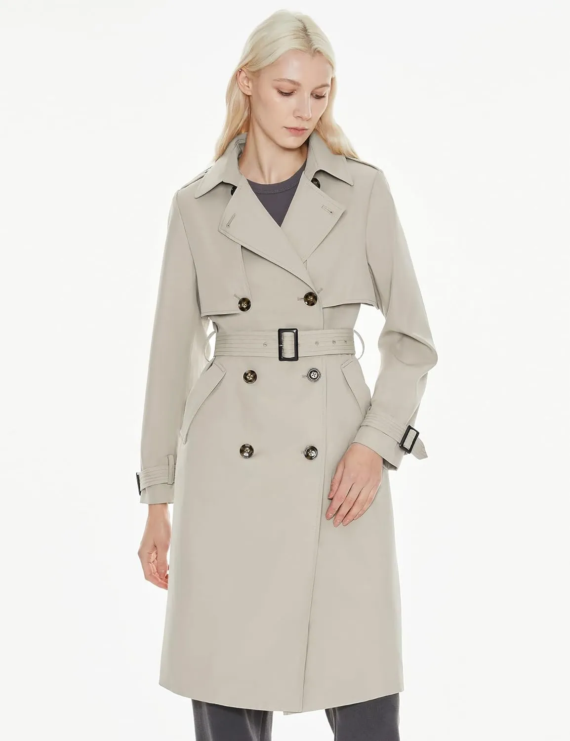 Orolay Women's Long Trench Coat Double-Breasted Classic Lapel Overcoat with Belt