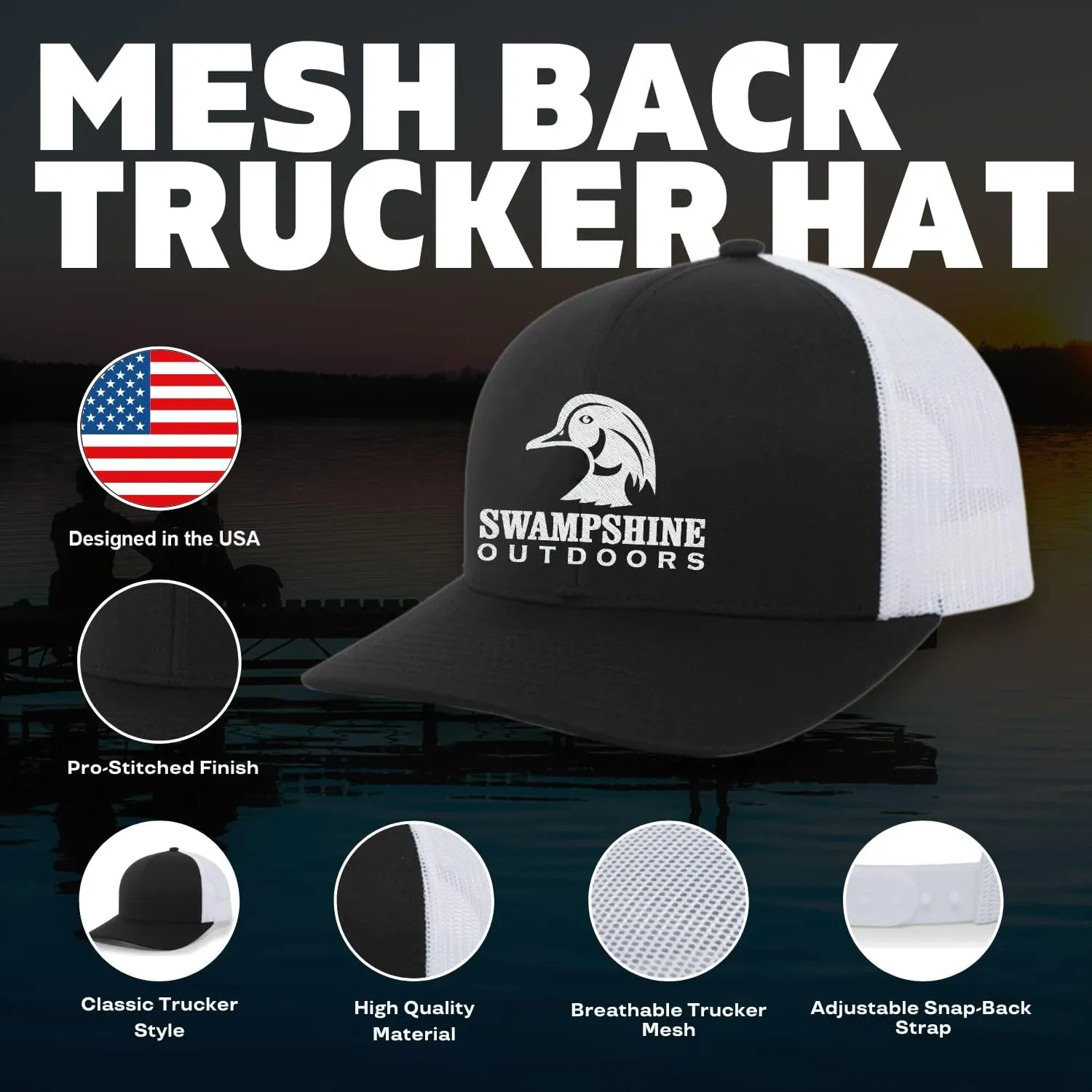 Outdoors Classic Duck Logo Hunting Hat Mens Classic Embroidered Mesh Back Trucker Hat Baseball Cap
