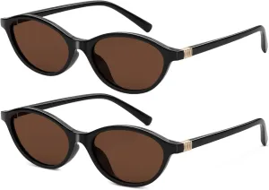 Oval Sunglasses for Women Small Retro Cat Eye Vintage 90s Y2K Trendy Narrow Lightweight Sunnies