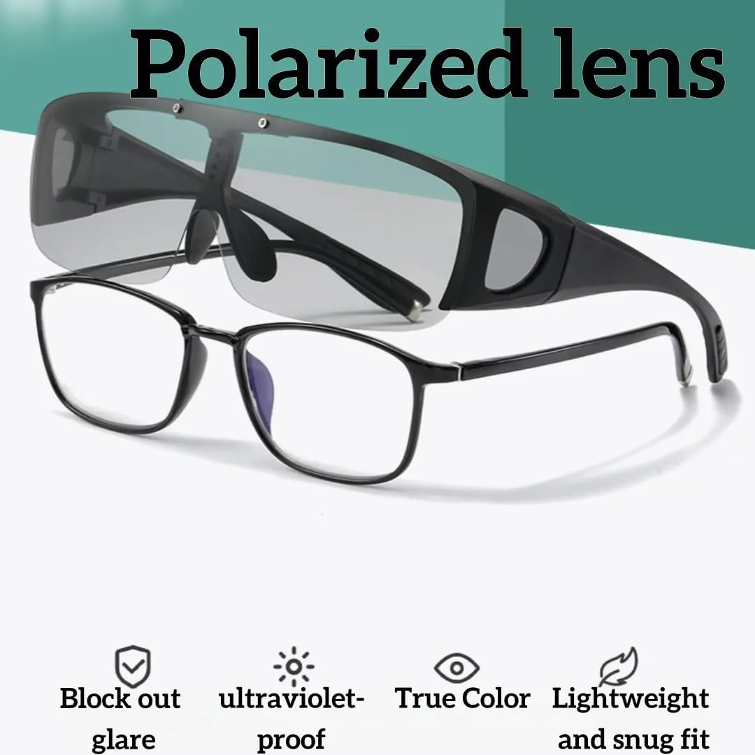 Over Glasses Polarized Color-Changing Sunglasses for Men - Flip-Up Design, UV400 Protection, Day & Night Use