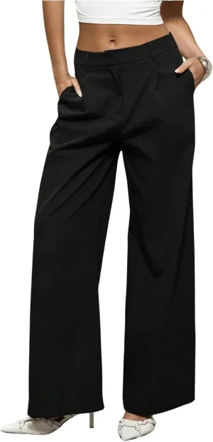 OYOANGLE Women's Straight Leg Tailored High Waisted Pants Casual Work Business Trousers with Pockets