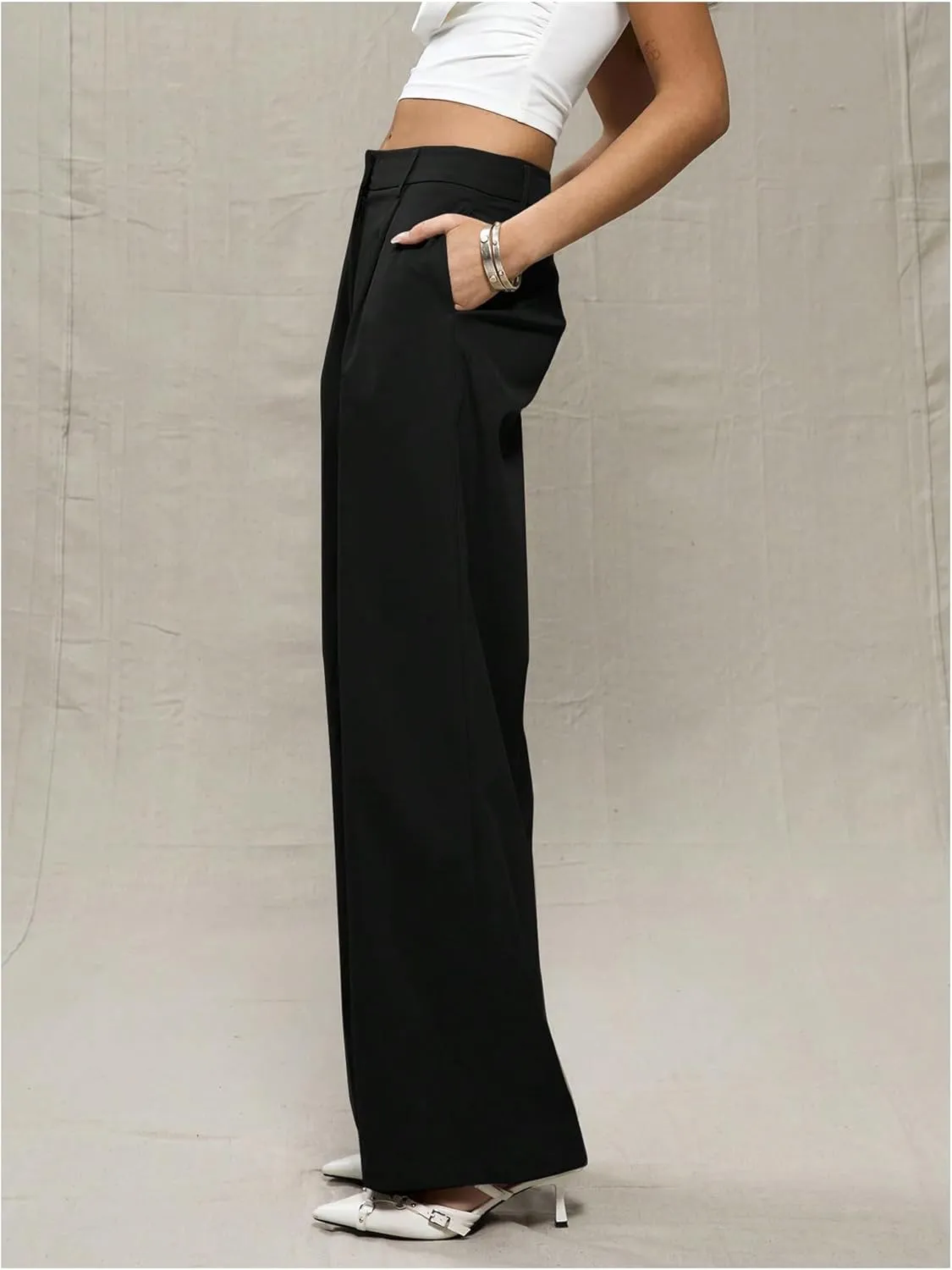 OYOANGLE Women's Straight Leg Tailored High Waisted Pants Casual Work Business Trousers with Pockets