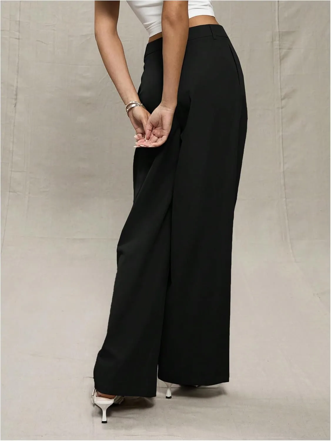 OYOANGLE Women's Straight Leg Tailored High Waisted Pants Casual Work Business Trousers with Pockets