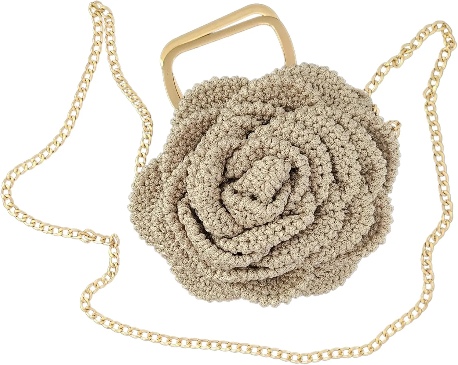 Petite Bloom Macramé Tote – Classic Bloom (With Handle) Latte