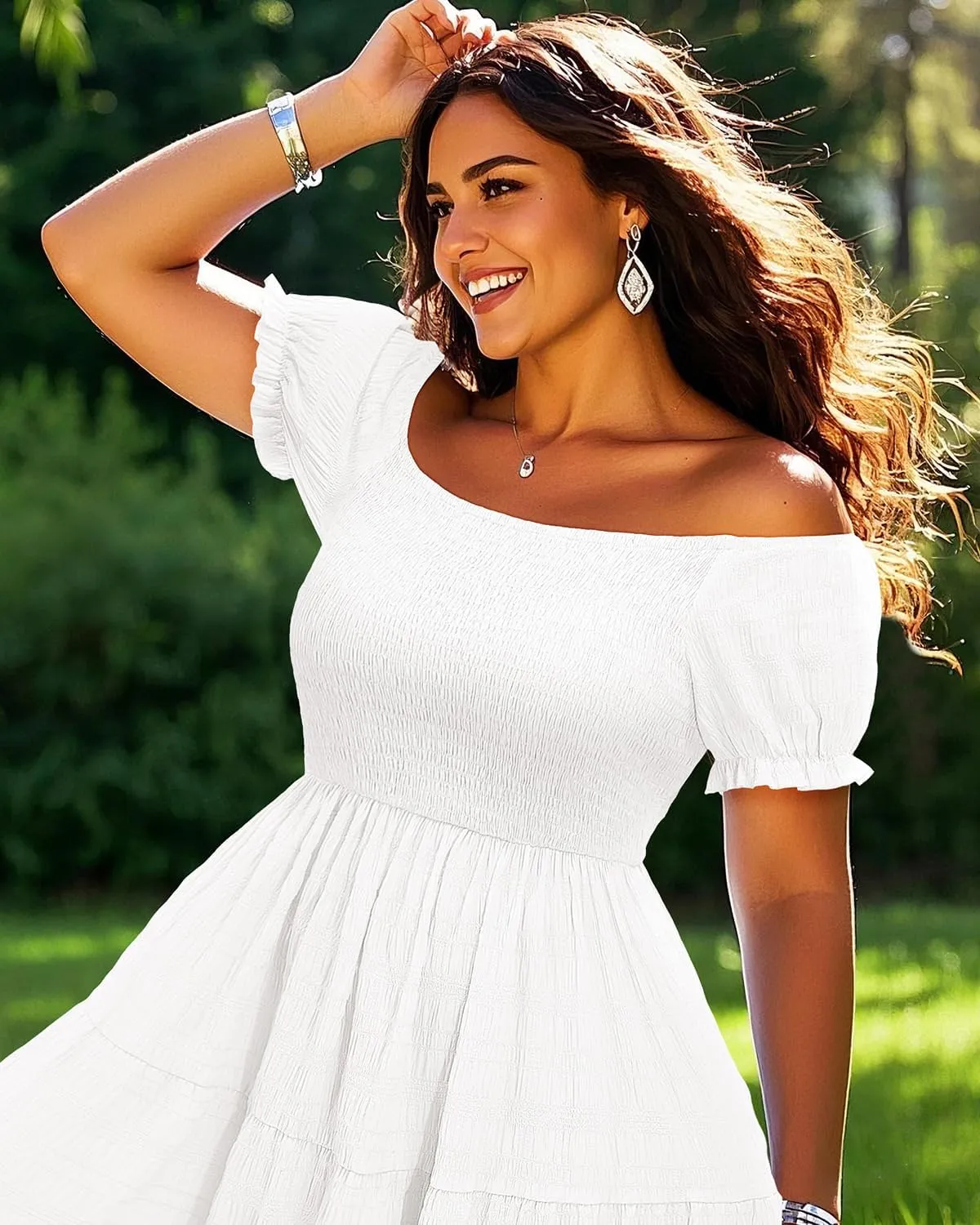 Pinup Fashion Plus Size Summer Dresses - Off Shoulder Casual Graduation Baby Shower Long Sun Dress with Pockets