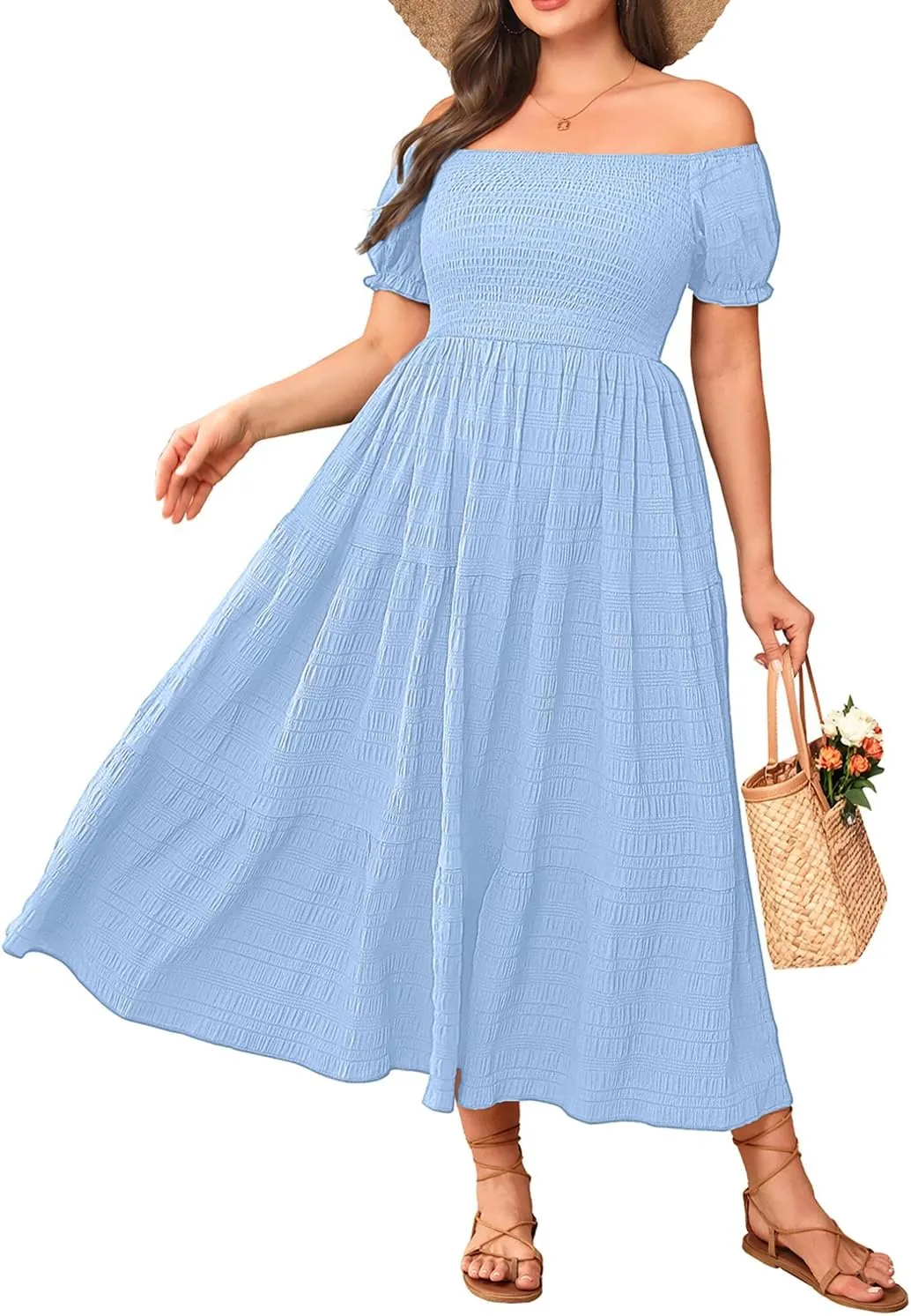 Pinup Fashion Plus Size Summer Dresses - Off Shoulder Casual Graduation Baby Shower Long Sun Dress with Pockets