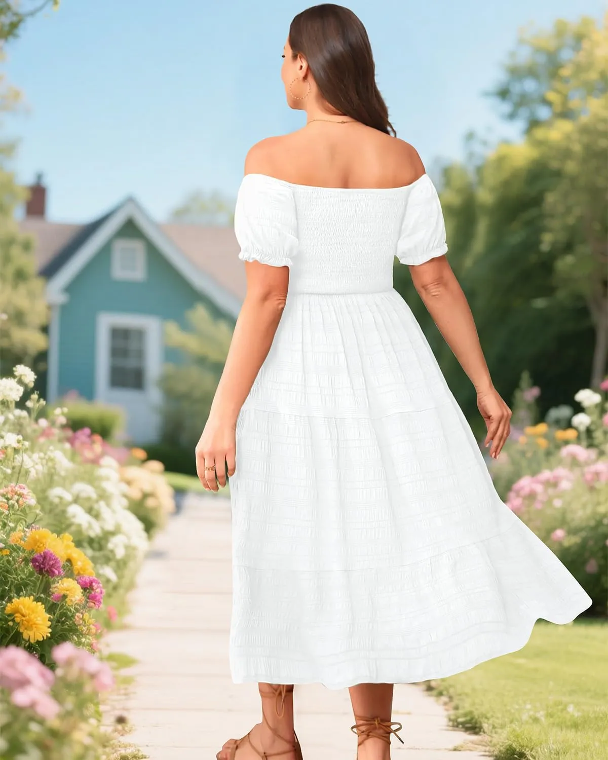 Pinup Fashion Plus Size Summer Dresses - Off Shoulder Casual Graduation Baby Shower Long Sun Dress with Pockets
