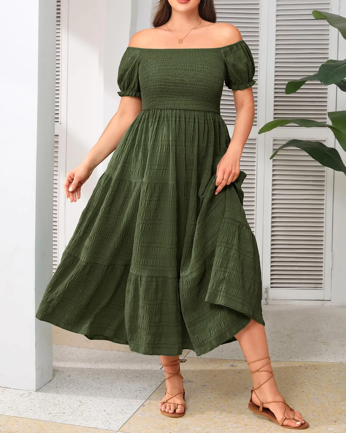 Pinup Fashion Plus Size Summer Dresses - Off Shoulder Casual Graduation Baby Shower Long Sun Dress with Pockets