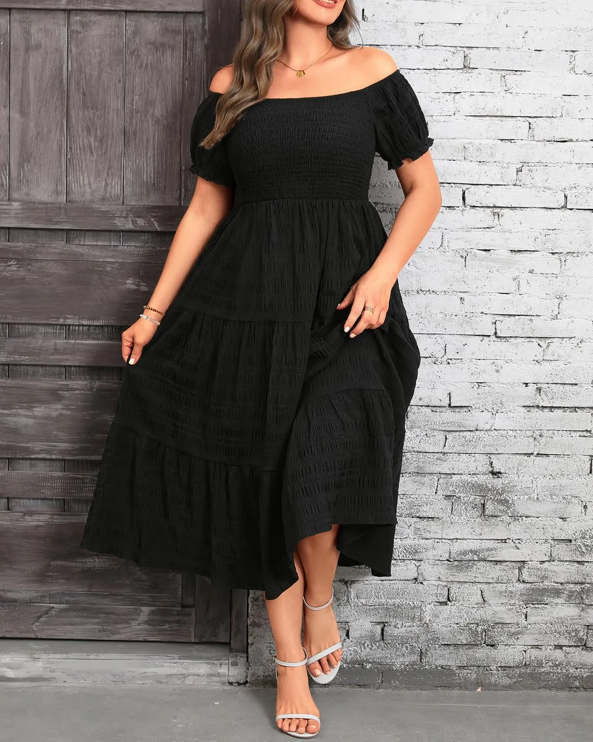 Pinup Fashion Plus Size Summer Dresses - Off Shoulder Casual Graduation Baby Shower Long Sun Dress with Pockets